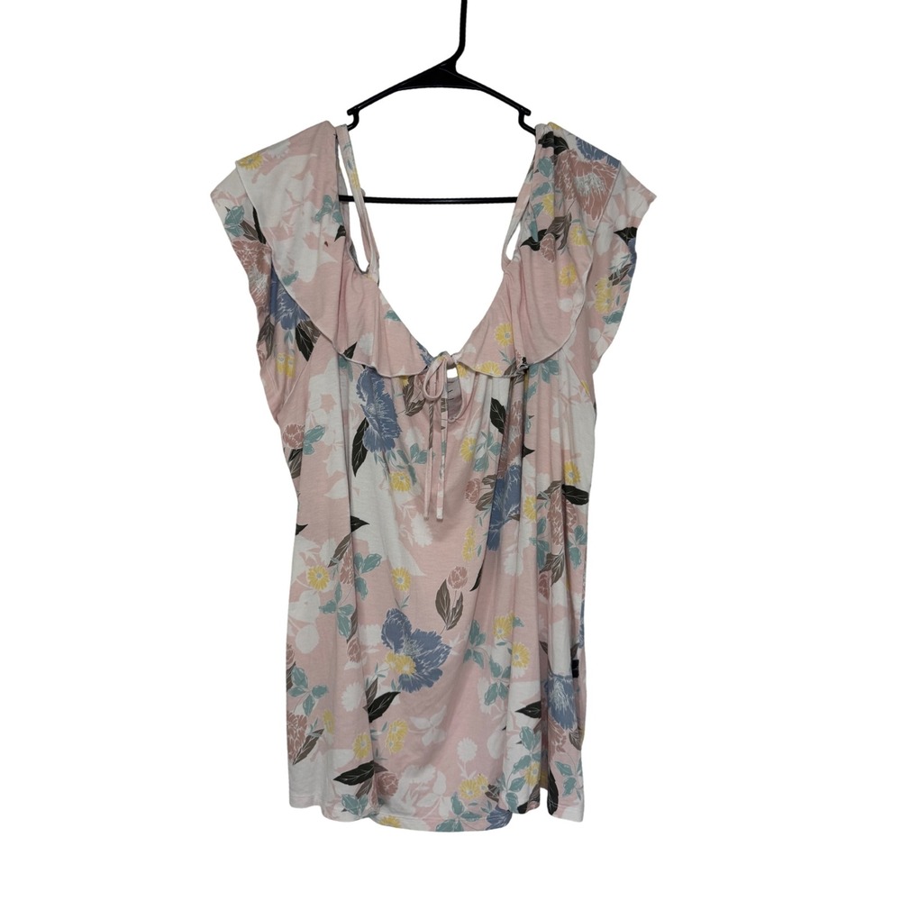 Torrid‎ Super Soft Knits Floral Ruffle Tie Top Blouse Size 3 Pink Blue